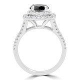 2 1/2 CTW Round Black Diamond Split-shank Double Cushion Halo Engagement Ring in 14K White Gold with Accents (MD240144)