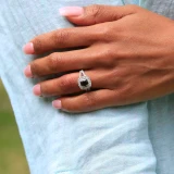 2 1/2 CTW Round Black Diamond Split-shank Double Cushion Halo Engagement Ring in 14K White Gold with Accents (MD240144)