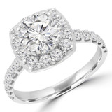 1 2/3 CTW Round Diamond Cathedral Cushion Halo Engagement Ring in 14K White Gold with Accents (MD240145)