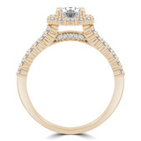 1 1/6 CTW Round Diamond Two-row Floral Halo Engagement Ring in 14K Yellow Gold with Accents (MD240151)