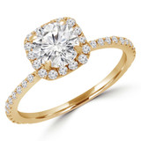 1 7/8 CTW Round Diamond Cushion Halo Engagement Ring in 14K Yellow Gold with Accents (MD240152)