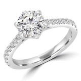1 1/2 CTW Round Lab Created Diamond  Tapered Solitaire with Accents Engagement Ring in 14K White Gold (MD240167)