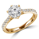 1 1/2 CTW Round Lab Created Diamond  Tapered Solitaire with Accents Engagement Ring in 14K Yellow Gold (MD240168)
