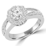 1 2/3 CTW Round Lab Created Diamond  Split-shank Floral Halo Engagement Ring in 14K White Gold (MD240181)