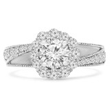 1 2/3 CTW Round Lab Created Diamond  Split-shank Floral Halo Engagement Ring in 14K White Gold (MD240181)