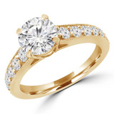 1 1/5 CTW Round Lab Created Diamond  Vintage Tapered Solitaire with Accents Engagement Ring in 14K Yellow Gold (MD240183)