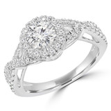 1 1/10 CTW Round Lab Created Diamond  Twisted-shank Halo Engagement Ring in 14K White Gold (MD240185)