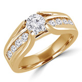 1 1/2 CTW Round Lab Created Diamond  Open Bridge Solitaire with Accents Engagement Ring in 14K Yellow Gold with Channel set Accents (MD240187)