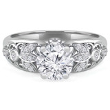 1 1/8 CTW Round Lab Created Diamond  Vintage Floral Solitaire with Accents Engagement Ring in 14K White Gold (MD240188)