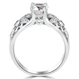 1 1/8 CTW Round Lab Created Diamond  Vintage Floral Solitaire with Accents Engagement Ring in 14K White Gold (MD240188)