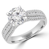 2 3/8 CTW Round Lab Created Diamond  Three-row Tapered Solitaire with Accents Engagement Ring in 18K White Gold (MD240199)