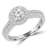 1 1/4 CTW Round Diamond Open Bridge Two-row Halo Engagement Ring in 14K White Gold (MD240204)