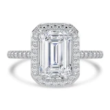 1 1/5 CTW Emerald Diamond Cathedral Emerald Halo Engagement Ring in 14K White Gold with Accents (MD240210)