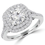 1 1/5 CTW Round Diamond Split-shank Double Cushion Halo Engagement Ring in 14K White Gold (MD240222)