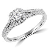 2/3 CTW Round Diamond Split-shank Cushion Halo Engagement Ring in 14K White Gold (MD240223)