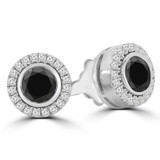 1 1/2 CTW Round Black Diamond Bezel Set Stud Earrings in 14K White Gold (MD240241)