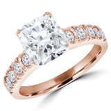 1 1/6 CTW Cushion Diamond Tapered Solitaire with Accents Engagement Ring in 14K Rose Gold (MD240252)