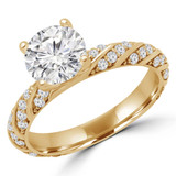 1 1/2 CTW Round Lab Created Diamond  Twisted Solitaire with Accents Engagement Ring in 14K Yellow Gold (MD240253)