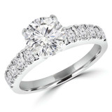 1 1/8 CTW Round Lab Created Diamond  Tapered Solitaire with Accents Engagement Ring in 14K White Gold (MD240267)