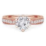 4/5 CTW Round Lab Created Diamond  Vintage 6-Prong Tapered Solitaire with Accents Engagement Ring in 14K Rose Gold (MD240268)