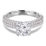 1 1/2 CTW Round Diamond Two-Row High Set Solitaire with Accents Engagement Ring in 18K White Gold with Accented Profile (MD240420)