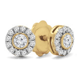 1/3 CTW Round Diamond Bezel Set Halo Earrings in 14K Yellow Gold (MD240424)