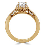 1/2 CTW Round Diamond Vintage Cathedral Cushion Halo Engagement Ring in 14K Yellow Gold with Accents (MD240434)