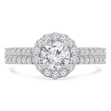 1 1/3 CTW Round Lab Created Diamond  Vintage Two-row Floral Halo Engagement Ring in 14K White Gold with Accents (MD240448)