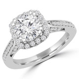 7/8 CTW Round Lab Created Diamond  Cathedral Tappered Cushion Halo Engagement Ring in 14K White Gold (MD240453)