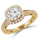 7/8 CTW Round Lab Created Diamond  Cathedral Tappered Cushion Halo Engagement Ring in 14K Yellow Gold (MD240461)