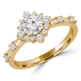 7/8 CTW Round Lab Created Diamond  Floral Halo Engagement Ring in 14K Yellow Gold with Accents (MD240466)