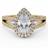 2 2/5 CTW Pear Lab Created Diamond  Cathedral Split-Shank Pear Halo Engagement Ring in 14K Yellow Gold with Accents (MD250007)
