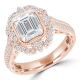 1 5/8 CTW Emerald Lab Created Diamond  Vintage Two-row Floral Halo Engagement Ring in 14K Rose Gold (MD250010)