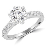 1 9/10 CTW Round Lab Created Diamond  Tappered 6-Prong Solitaire with Accents Engagement Ring in 14K White Gold (MD250021)