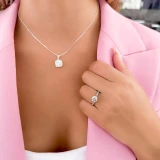 1 9/10 CTW Round Lab Created Diamond  Tappered 6-Prong Solitaire with Accents Engagement Ring in 14K White Gold (MD250021)