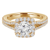 1 1/2 CTW Round Diamond Split-shank Cushion Halo Engagement Ring in 14K Yellow Gold with Accents (MD250032)