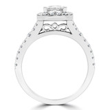 1 3/5 CTW Cushion Diamond Cathedral Cushion Halo Engagement Ring in 14K White Gold with Accents (MD250033)