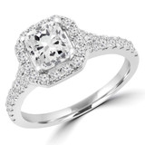 1 3/5 CTW Cushion Diamond Cathedral Cushion Halo Engagement Ring in 14K White Gold with Accents (MD250033)