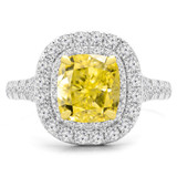 2 7/8 CTW Cushion Vivid Yellow Diamond Cathedral Double Cushion Halo Engagement Ring in 14K White Gold with Accents (MD250036)