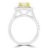 2 7/8 CTW Cushion Vivid Yellow Diamond Cathedral Double Cushion Halo Engagement Ring in 14K White Gold with Accents (MD250036)