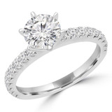 1 1/4 CTW Round Diamond 6-Prong Solitaire with Accents Engagement Ring in 14K White Gold (MD250039)