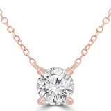 1 1/10 CT Round Lab Created Diamond  4-Prong Pendant Necklace in 14K Rose Gold (MD250095)