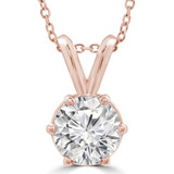 1/2 CT Round Lab Created Diamond  6-Prong Solitaire Pendant Necklace in 14K Rose Gold (MD250105)