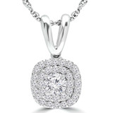 3/5 CTW Round Lab Created Diamond  Double Cushion Halo Pendant Necklace in 14K White Gold (MD250118)