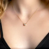 3/4 CT Round Lab Created Diamond  Bezel Set Pendant Necklace in 14K Yellow Gold (MD250131)