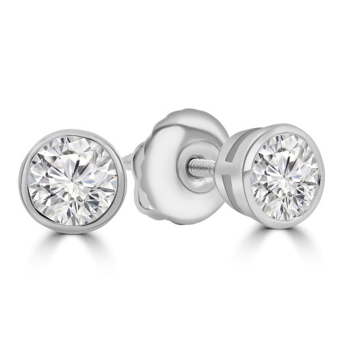 3/4 CTW Round Lab Created Diamond  Bezel Set Stud Earrings in 14K White Gold (MD250153)