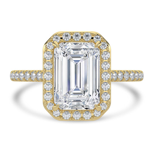 3 1/3 CTW Emerald Lab Created Diamond  Cathedral Radiant Halo Engagement Ring in 14K Yellow Gold (MD250178)