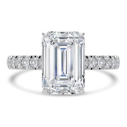 4 7/8 CTW Emerald Lab Created Diamond  Hidden Halo Solitaire with Accents Engagement Ring in 14K White Gold (MD250187)
