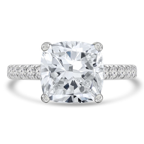 4 3/5 CTW Cushion Lab Created Diamond  Hidden Halo Solitaire with Accents Engagement Ring in 18K White Gold (MD250191)