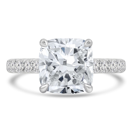 4 1/2 CTW Cushion Lab Created Diamond  Cathedral Hidden Halo Solitaire with Accents Engagement Ring in 18K White Gold (MD250192)
